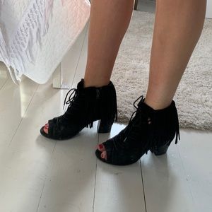 Steve Madden black fringe booties